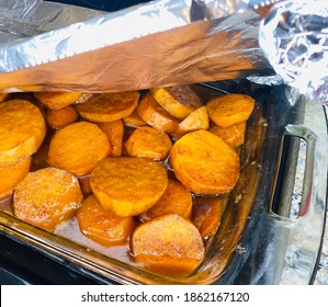 Candied Yams In A Glass Pan