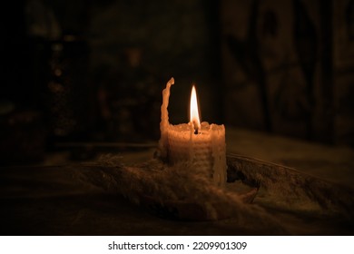 Candle Burns On The Altar, Candles Magic, Clean Aura And Negative Energy, Wicca Concept