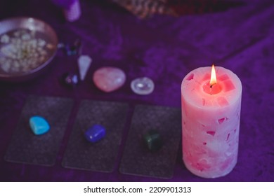 Candle Burns On The Altar, Candles Magic, Clean Aura And Negative Energy, Wicca Concept