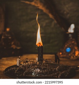 Candle Burns On The Altar, Candles Magic, Clean Aura And Negative Energy, Wicca Concept