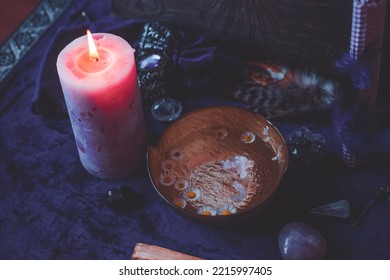 Candle Burns On The Altar, Candles Magic, Clean Aura And Negative Energy, Wicca Concept