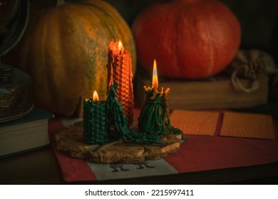 Candle Burns On The Altar, Candles Magic, Clean Aura And Negative Energy, Wicca Concept