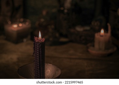 Candle Burns On The Altar, Candles Magic, Clean Aura And Negative Energy, Wicca Concept