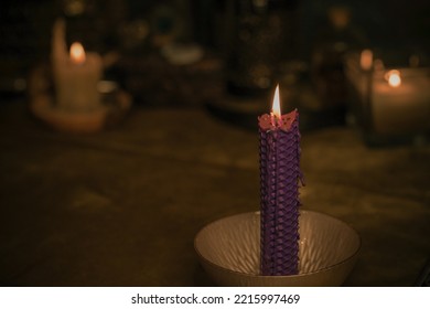 Candle Burns On The Altar, Candles Magic, Clean Aura And Negative Energy, Wicca Concept