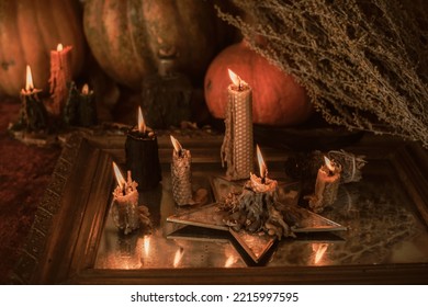 Candle Burns On The Altar, Candles Magic, Clean Aura And Negative Energy, Wicca Concept