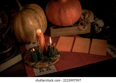 Candle Burns On The Altar, Candles Magic, Clean Aura And Negative Energy, Wicca Concept