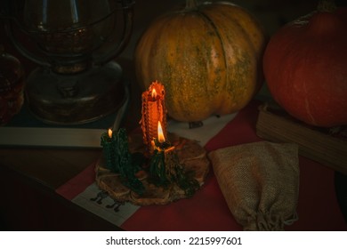 Candle Burns On The Altar, Candles Magic, Clean Aura And Negative Energy, Wicca Concept