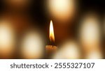 Candle flame with candlelight bokeh background.Candlelight abstract bokeh background.Christmas and celebration background concept.Copy space for text..For graphic design or banner background.