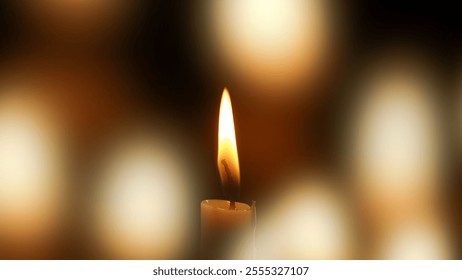 Candle flame with candlelight bokeh background.Candlelight abstract bokeh background.Christmas and celebration background concept.Copy space for text..For graphic design or banner background.
