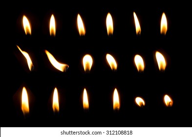 candle flame set isolated in black background