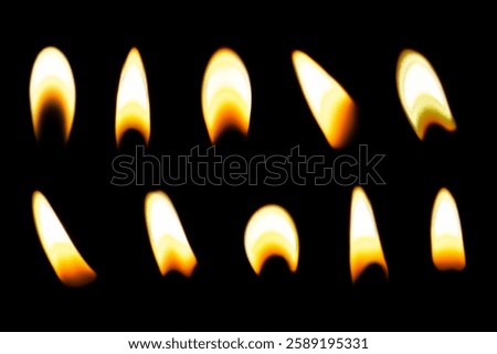 candle flame set isolated on black