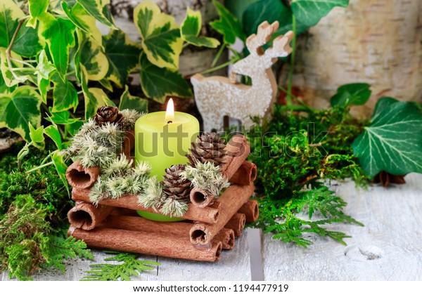 Candle Holder Made Cinnamon Sticks Moss Stock Photo Edit Now