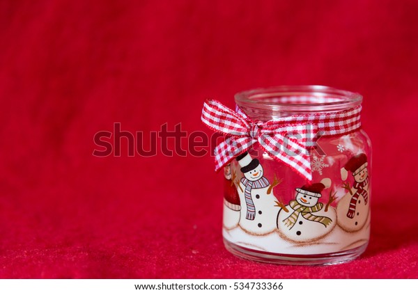 Candle Jar Ribbon Decorated Snowman On Stock Photo Edit Now