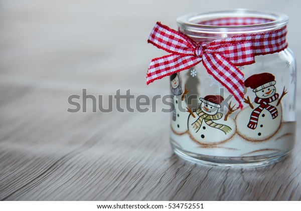 Candle Jar Ribbon Decorated Snowman On Stock Photo Edit Now