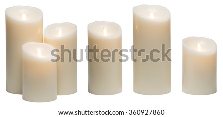 Candle Light, White Wax Candles Lights Isolated on White Background, clipping path