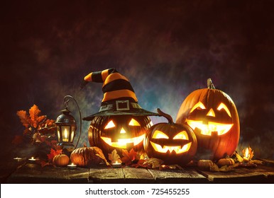 Candle lit Halloween pumpkins