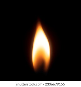 Candle, match fire, flame in black background