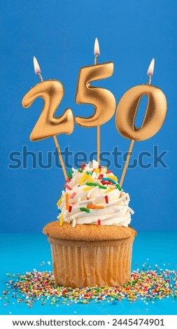 Candle number 250 - Cupcake birthday in blue background