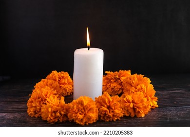 Candle on Altar for Celebration of Mexico's Day of the Dead