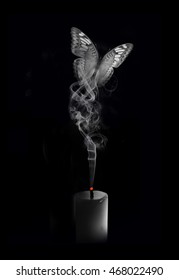 Candle Smoke Butterfly,  Candle Light, Amazing Effect Of A Butterfly Coming Out Of The Smoke From A Blow Out Candle, Funeral Card