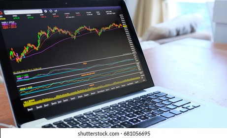 Candle Stick Chart Of Stock Market On Laptop Display