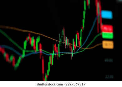Candle stick graph chart with indicator showing bullish point, up trend of price of stock market or stock exchange, investment and financial concept