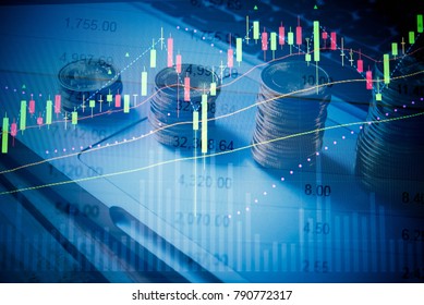 Candle stick graph chart with indicator: Cryptocurrencies graphs trading including of up and down trend with divergent reverse price pattern.