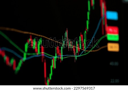 Candle stick graph chart with indicator showing bullish point, up trend of price of stock market or stock exchange, investment and financial concept