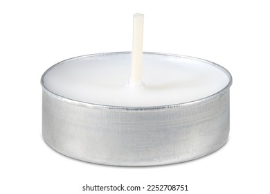 Candle. Tea Lights Candle. Mini Tealight candles for home decoration. Dripless and long lasting paraffin or white beeswax. Good for essential oil diffuser or aroma lamps. Isolated white background