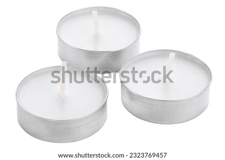Candle. Tea Lights Candle. Mini Tealight candles for home decoration. Dripless and long lasting paraffin or white beeswax. Good for essential oil diffuser or aroma lamps. Isolated white background