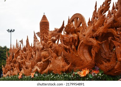 candle tree Engraved type Stick type and antique candles In the merit-making festival, the tradition of the Buddhist Lent Procession Year 2022 (2022), Ubon Ratchathani Province Between 11-17 July 2022