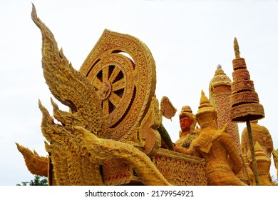 candle tree Engraved type Stick type and antique candles In the merit-making festival, the tradition of the Buddhist Lent Procession Year 2022 (2022), Ubon Ratchathani Province Between 11-17 July 2022