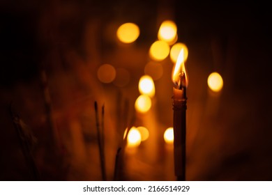 Candlelight. Buddhist Merit Day . Images With Candlelight Bokeh.