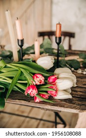 Candlelight Date With A Bouquet Of Tulips 