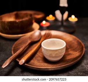  Candlelight Dinner Tableware Arrangement, Warm Wood Grain                              