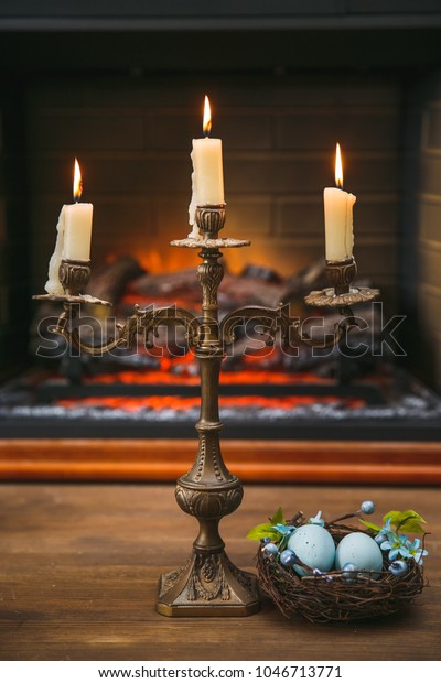 Candles Candelabras Easter Eggs Nest On Stock Photo Edit Now