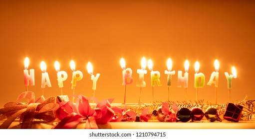 Candles Happy Birthday Letters On Orange Stock Photo 1210794715 