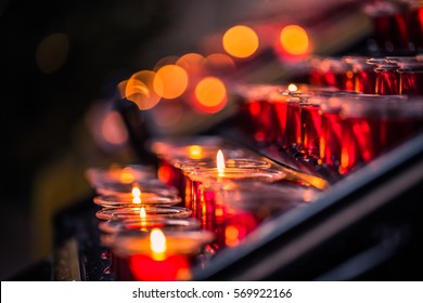 Candles Inside Saint Mary's cathedral in Gdansk, Poland