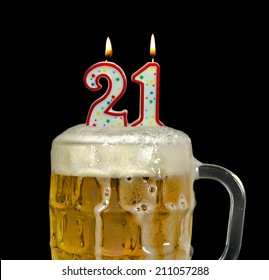 Candles In Mug Of Beer For 21st Birthday