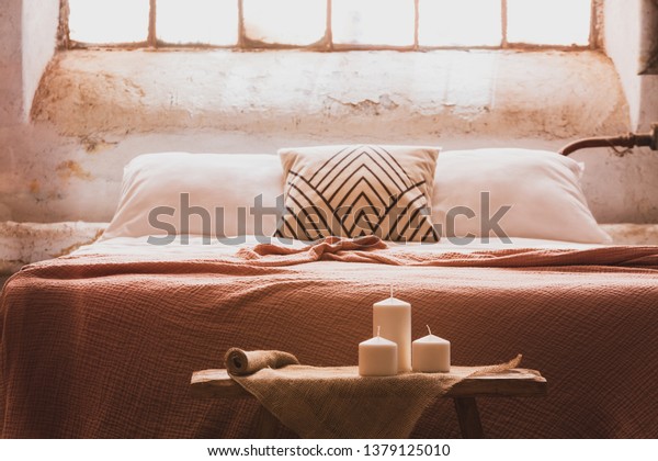 Candles On Bench Front Bed Patterned Stock Photo Edit Now 1379125010