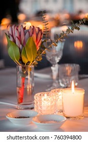 Candles On A Gala Dinner Table.