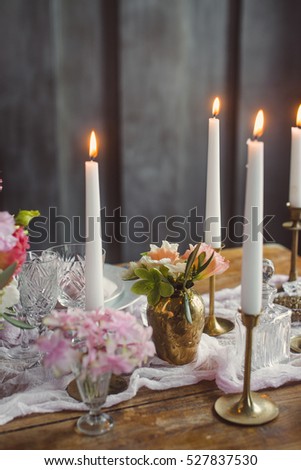 Candles On Table Decor Wedding Decoration Stockfoto Jetzt
