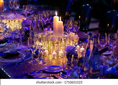 Candles Setup On A Gala Dinner Table.