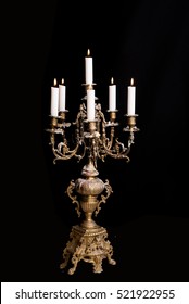 Candlestick, Candelabrum Isolated On Black Background. Candelabra
