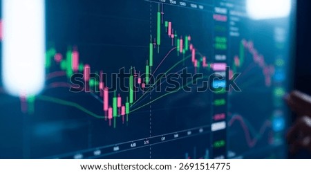 Candlestick chart displayed on a dark glowing digital screen, showing detailed financial market data and shifting trends that reflect real-time movement in global economic performance.