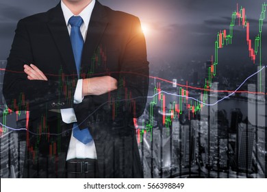 Candlestick Chart Patterns Uptrend ,Stock Market On Shanghai Cityscape At Night Background