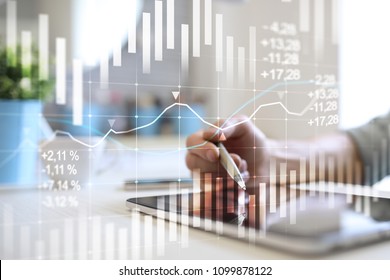 Candlestick chart. Stock market and forex trading graph. Return on investment (ROI). Financial trends background for business. - Shutterstock ID 1099878122
