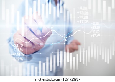 Candlestick Chart. Stock Market And Forex Trading Graph. Return On Investment (ROI). Financial Trends Background For Business.