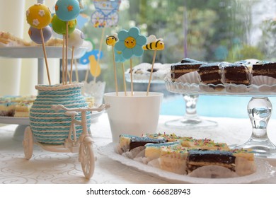 Candy Bar Table With Cake Pops And Dessert.