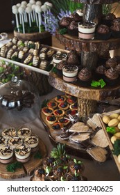 Candy Bar With Various Desserts For Birthday Party Or Wedding